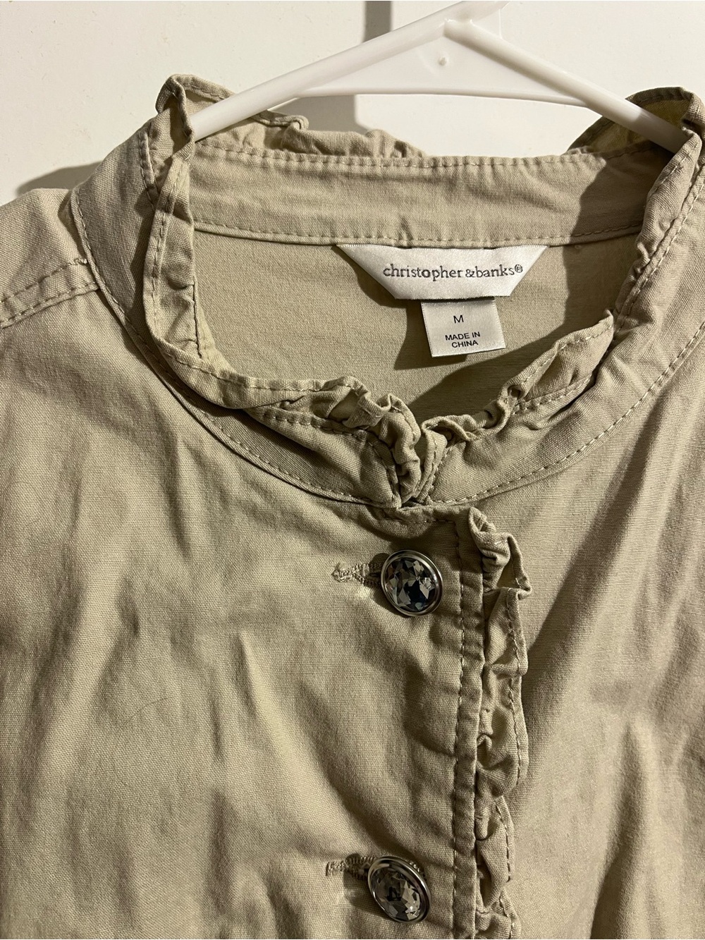 Christopher & Banks Light Khaki Ruffle-Trim Utility Jacket - Picture 2 of 5